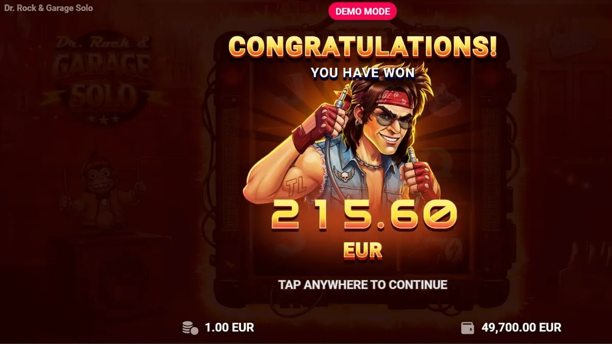 Dr. Rock & Garage Solo slot machine interface
